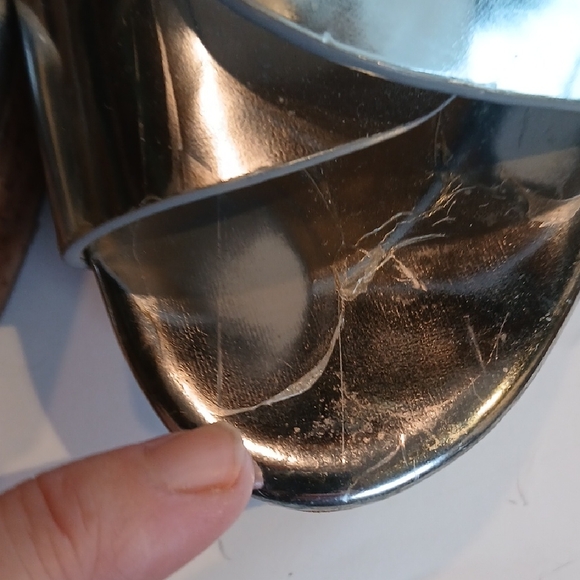 ✨ Jimmy Choo Atia Metallic Silver Leather Platform Wedge Sandals Size 38.5 - Picture 10 of 13